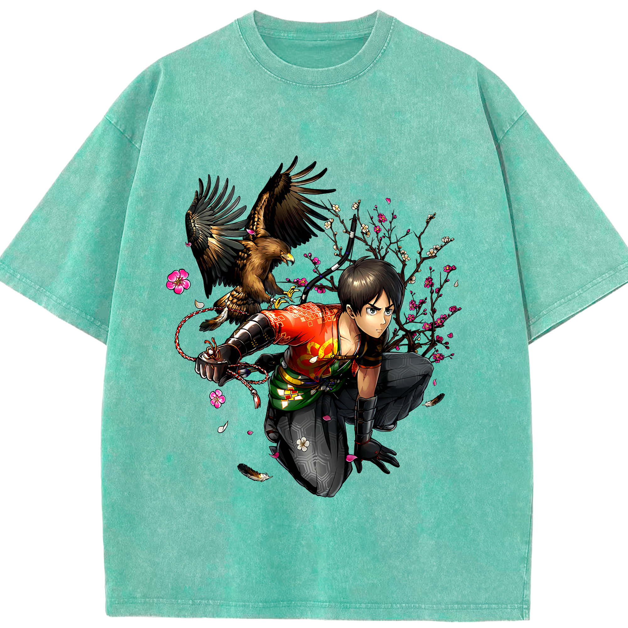 （画像用） 進撃の巨人 エレン･イェーガー Attack on Titan Eren Jäger 綿100% ヴィンテージ風 半袖Tシャツ（フロントプリント）